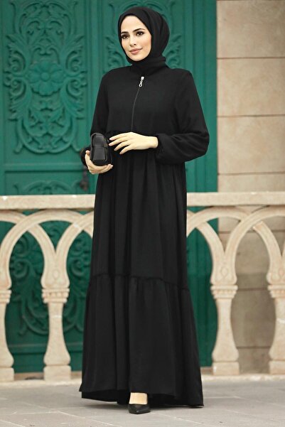 Neva Style Kat Pleated Black Hijab Rabia Crepe Ferace 615S