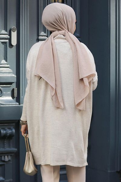 Neva Style Poncho tricotaj bej 3399BEJ - Design Hijab