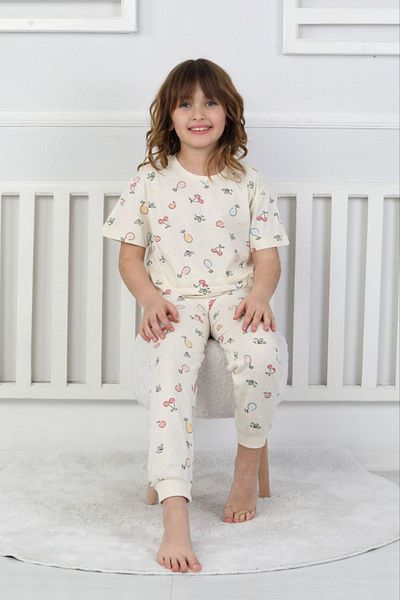 Yağmur Giyim Isob Ecru Fruit Pajama Set 100% Cotton 3-8 Age Group 41208-E