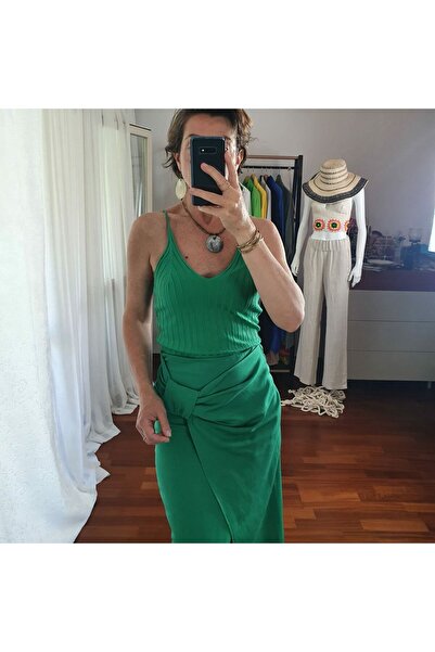 pudubutik Ribbed Straps Soft Tricot Tank Top Green