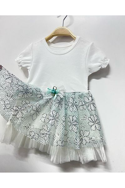 babymarkt Baby Girl Printed Patterned Lined Elastic Drawstring Short Sleeve Dress