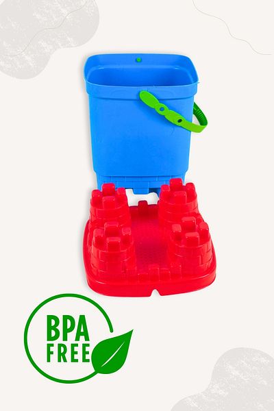 BubbyPlay Castle Bucket Summer Beach Bucket Set Bucket, Shovel, Rake, 1 Sand Mold Mixed Color