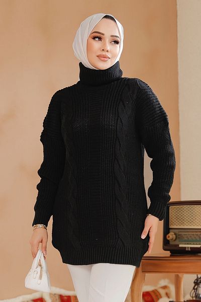 Neva Style Μαύρο Πουλόβερ Hijab 40674s