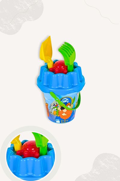 BubbyPlay Pirate Large Summer Beach Bucket Set Bucket, Shovel, Rake, 1 Sand Mold Mixed Color