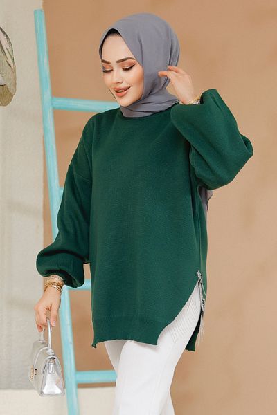 Neva Style سترة حجاب باللون الأخضر الزمردي مع تفاصيل سلسلة 17202zy