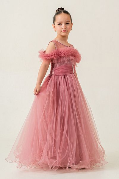 happyTekstil Girl's Tulle Evening Dress - Dusty Rose