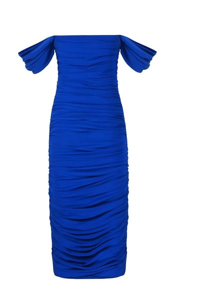 vuvutasarım Rochie de lungime midi din țesătură de nisip cu umăr dezactivat de sezon nou 748 583027