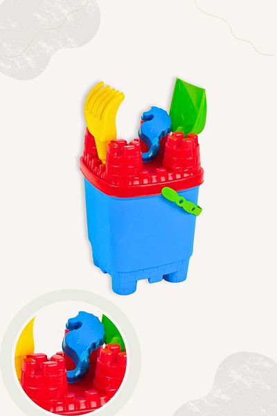 BubbyPlay Castle Bucket Summer Beach Bucket Set Bucket, Shovel, Rake, 1 Sand Mold Mixed Color