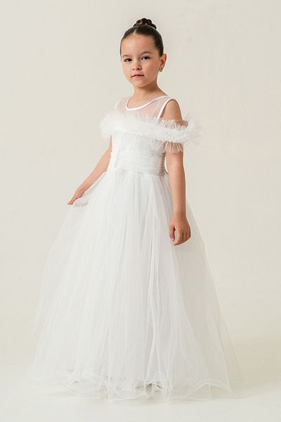 happyTekstil Girl's Tulle Evening Dress - White