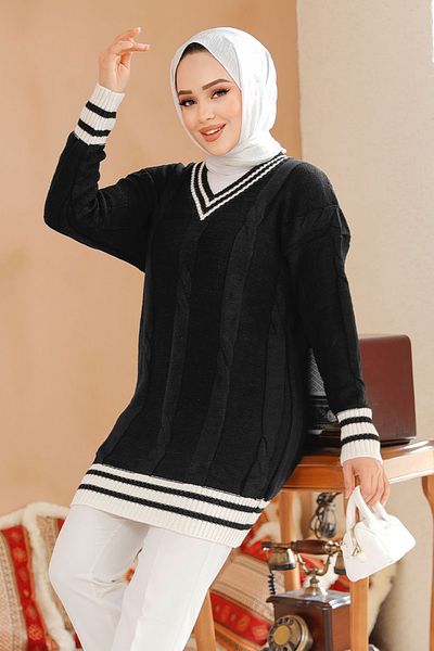 Neva Style Μαύρο Hijab Πουλόβερ 40673s