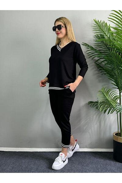Kokosh moda Women's New Season Long Sleeve Rib Detail Double Suit