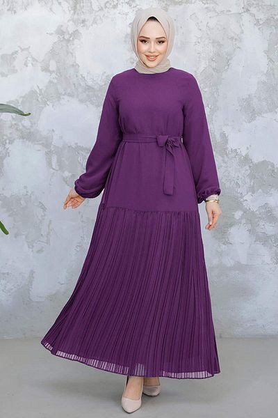 Neva Style Rochie Hijab Prune cu tiv plisat 23771MU