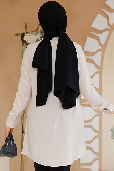 Neva Style تونيك حجاب بيج بأزرار 11715bej