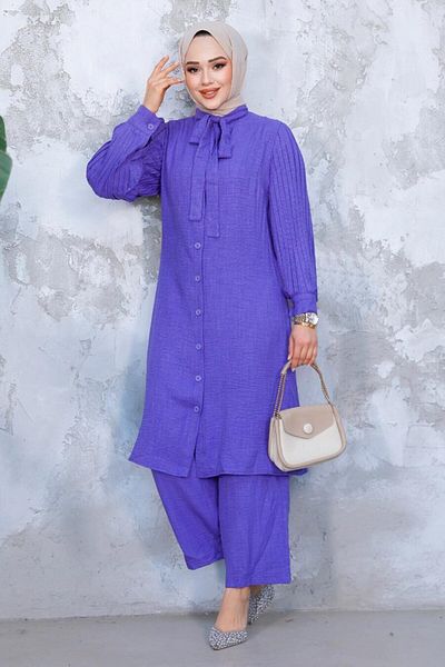 Neva Style طقم أكمام مطوية باللون الأرجواني - 51991PURPLE