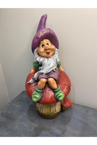 Gardenya Mantar Üstünde Oturan Cüce Jumbo Boy Polyester Dekoratif Obje