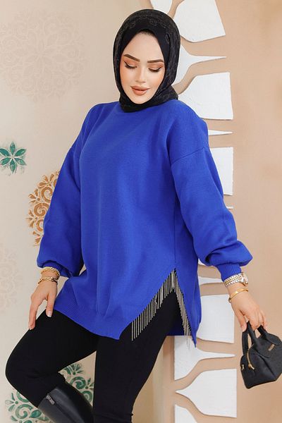 Neva Style سترة تونيك بتفاصيل سلسلة ساكس باللون الأزرق 17202sx