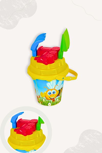 BubbyPlay Bee Summer Beach Bucket Set Bucket, Shovel, Rake, Random 1 Sand Mold Mixed Color