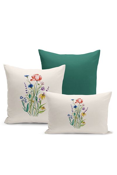 Bertille Home Set de 3 huse de pernă pentru pernă, cu imprimeu digital pe două fețe, seria Flower Spring (primăvară)