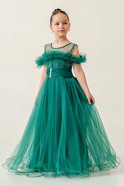 happyTekstil Girl's Tulle Evening Dress - Emerald