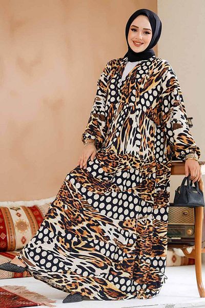 Neva Style Φόρεμα Hijab με σχέδιο Leopard 23041LP