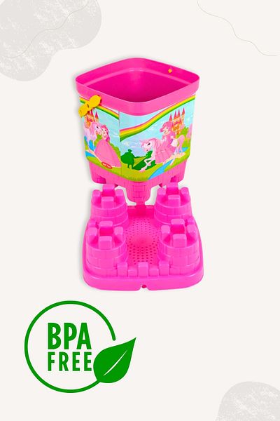 BubbyPlay Princess Castle Bucket Summer Beach Set Bucket, Shovel, Rake, 1 Sand Mold Mixed Color