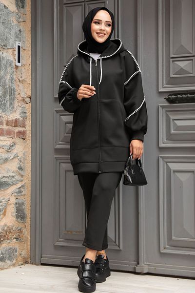 Neva Style Set dublu cu fermoar Hijab negru - 12621S