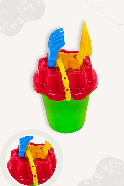 BubbyPlay Big Summer Beach Bucket Set Bucket, Shovel, Rake, Mixed 1 Sand Mold Mixed Color