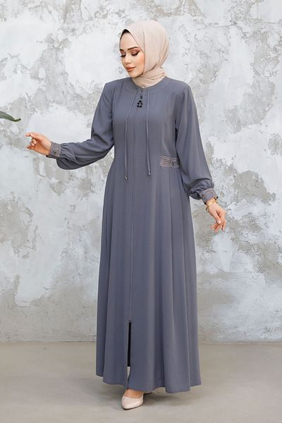 Neva Style حجاب رمادي بتفاصيل طيات فيريس 45271GR