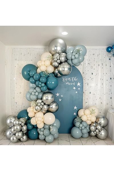 Parti Setim Deep Ocean / Storm Blue / Sea Sand / Silver Chrome Set of 60 Balloon Chains