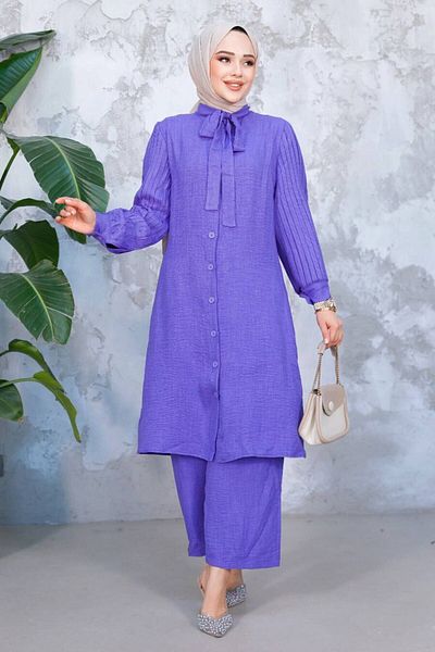 Neva Style طقم أكمام مطوية باللون الأرجواني - 51991PURPLE
