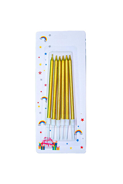 6'lı İnce Uzun Doğum Günü Pasta Mumu 13 cm (Gold / Gümüş / Kırmızı)