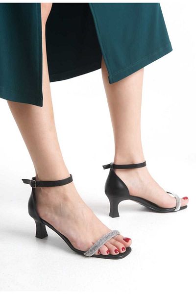 JVC Black Women's Single Strap Stone Low Heel Shoes