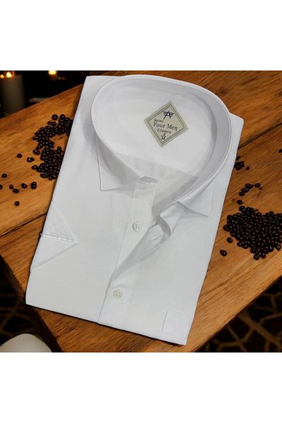 GÖMLEK GALERİSİ Men's Classic Relaxed Fit White Solid Short Sleeve Shirt