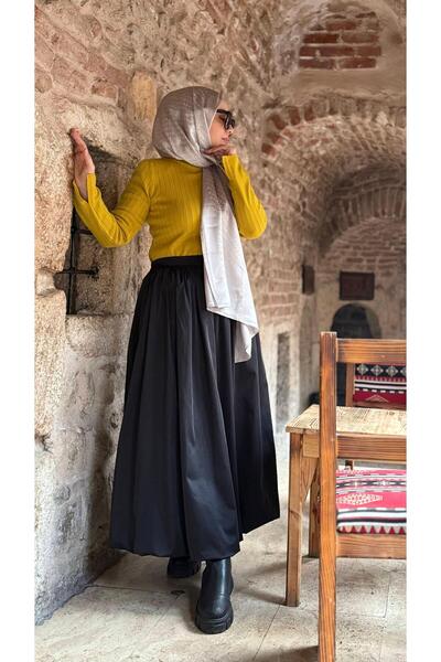 Unique Paraşüt Kumaş Balon Etek Siyah