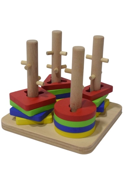 ÇAYLAR AVM Eğitici Ahşap Şekilli Montessori Kare geçmeli Bul tak (21 parça) O...