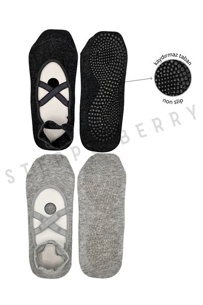 STEPPE BERRY 2 Pairs of Premium Pilates and Yoga Socks with Cross Straps