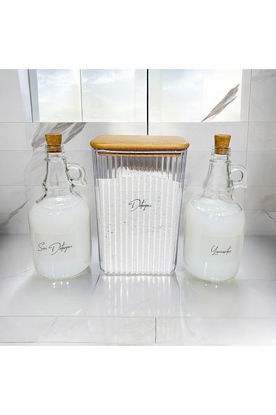 zezedesing Ξύλινο Καπάκι Clear Label Detergent 2.9LT και Υγρό Μαλακτικό 1LT