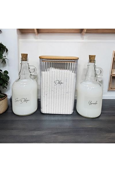 zezedesing Ξύλινο Καπάκι Clear Label Detergent 2.9LT και Υγρό Μαλακτικό 1LT