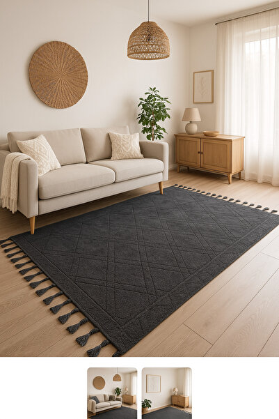 KARAR HALI 4 M2 SAÇAKLI ÖLÇÜLERİNDE GRİ RENKLİ İSKANDİNAV HALI