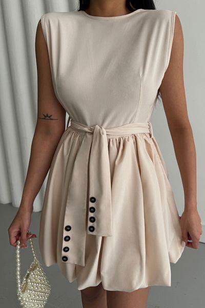 Arben Boutique Κοντό φόρεμα Ahes Shopping με σχέδιο με φούστα με μπαλόνι - Μπεζ
