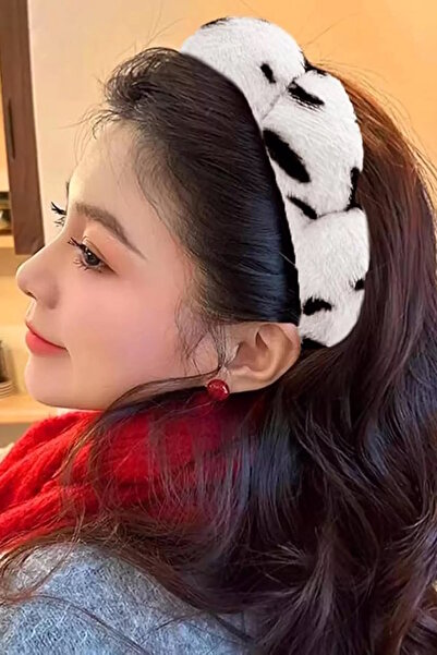 CAŞ DEKORASYON أبيض وأسود اللون ليوبارد نمط سبا الشعر الفرقة منشفة التاج