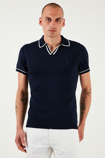 U.S. Polo Assn. Мъжки пуловер с лого на поло Slim Fit - U.S. Polo Logo