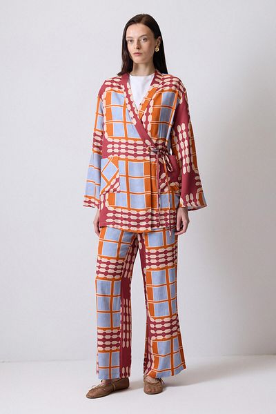 Touché Privé Patterned Kimono Pants Suit