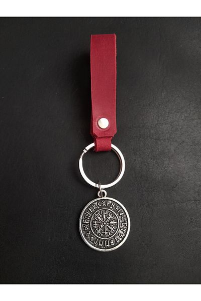 BSN Store إكسسوار سلسلة مفاتيح من الجلد الحقيقي مع شكل بوصلة نورديك Vegvisir