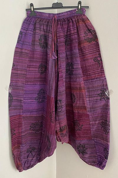 AYASOFYA OTANTIK Unisex Nepalese Purple Ethnic Authentic Patterned Loose Hippie Bohemian Baggy Trousers with Elastic Waist and Legs
