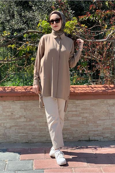 Moda Rosa 25Y7045 - Mink - Shirt Tunic with Gold Buttons on the Sides