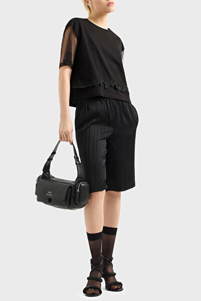 Armani Exchange Armani Exchage 100% Cotton Regular Fit Tulle Detailed Crop t Shirt t Shirt Xw 000541 Af10359 Uc001