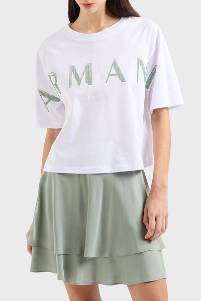 Armani Exchange Armani Exchage 100% Cotton Cropped Fit Crew Neck Logo t Shirt t Shirt Xw 000520   Af10359 U