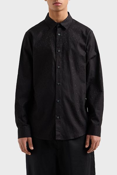 Armani Exchange Όλα με λογότυπο 100% βαμβακερό πουκάμισο κανονικής εφαρμογής Ανδρικό πουκάμισο XM000431 AF13131 FC041
