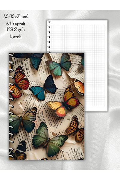 daily notebook دفتر مدرسي على شكل فراشة، 64 ورقة حلزونية مقاس A5 مقاس متوسط ​...